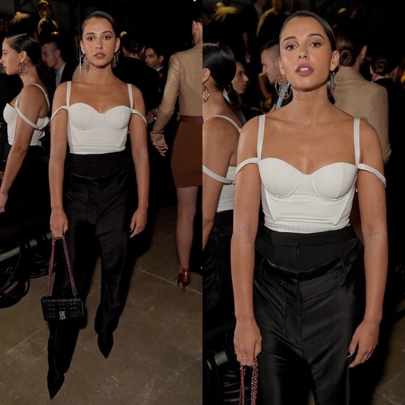 Burberry White Logo Hem Elastane Corset Top in White - Picture 1 of 16
